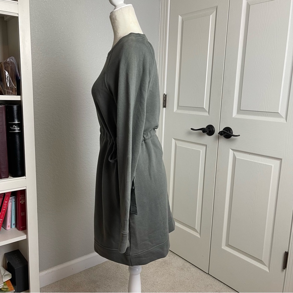 Athleta Cinch Sweatshirt Dress Olive Green/Gray XS - Picture 5 of 11